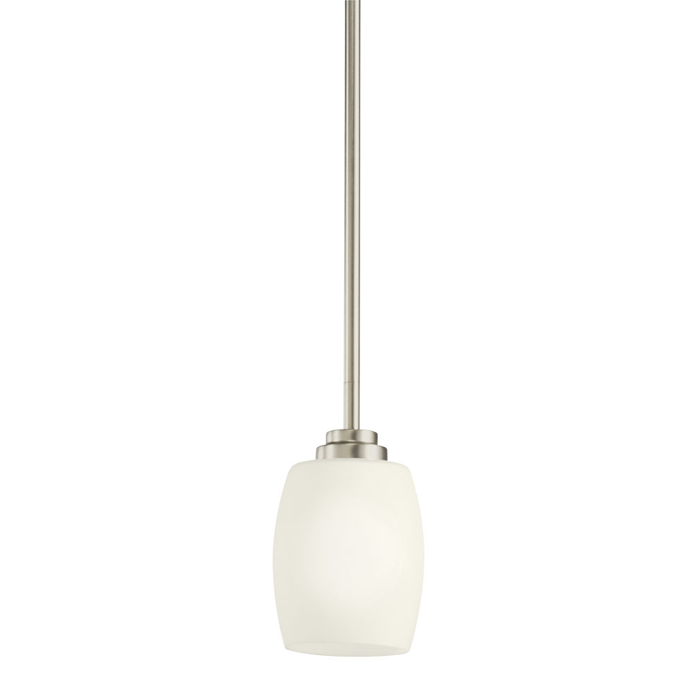 Kichler 3497NI Eileen 8" 1 Light Mini Pendant with Satin Etched Cased Opal Glass in Brushed Nickel