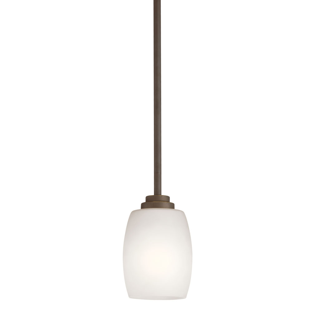 Kichler 3497OZS Eileen 8" 1 Light Mini Pendant with Satin Etched Cased Opal Glass in Olde Bronze® 