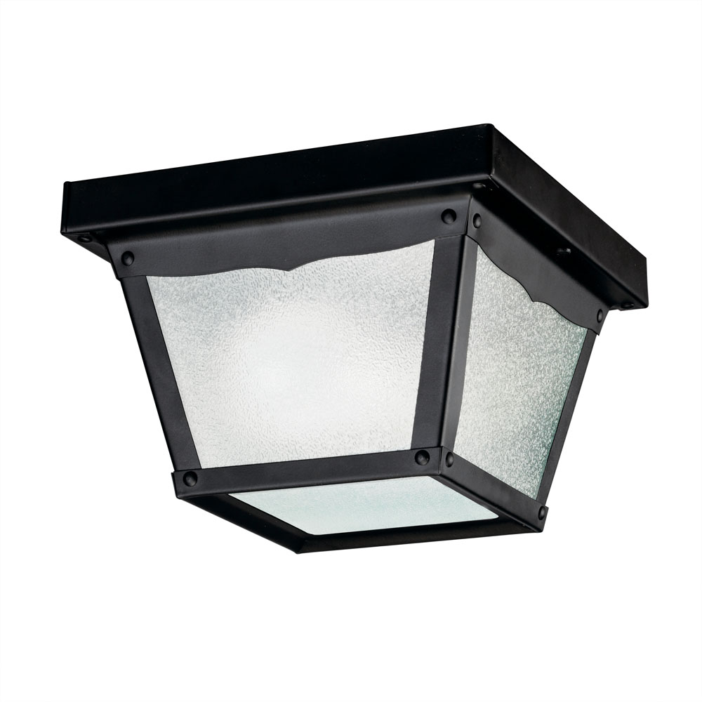 Kichler 365BK 7.5" 1 Light Outdoor Flush Mount with Clear Textured Glass in Black