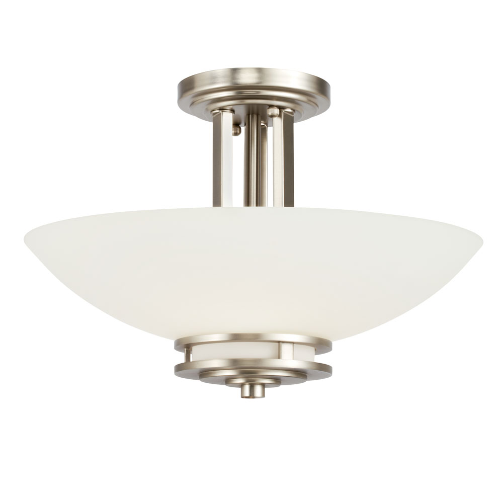 Kichler 3674NI Hendrik 15" 2 Light Semi Flush with Satin Etched Cased Opal Glass Brushed Nickel in Brushed Nickel
