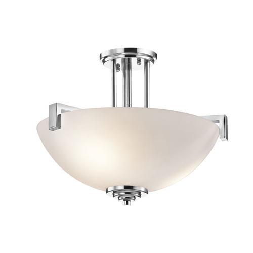 Kichler 3797CH Eileen 14.5" 3 Light Convertible Inverted Pendant or Semi Flush with Satin Etched Cased Opal Glass in Chrome in Chrome