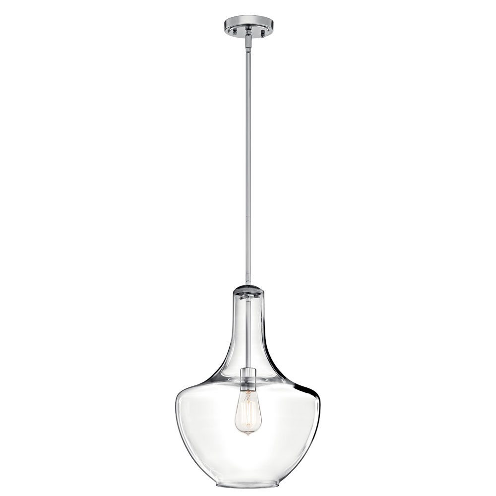 Kichler 42046CH Everly 19.75" 1 Light Bell Pendant Clear Glass Chrome in Chrome