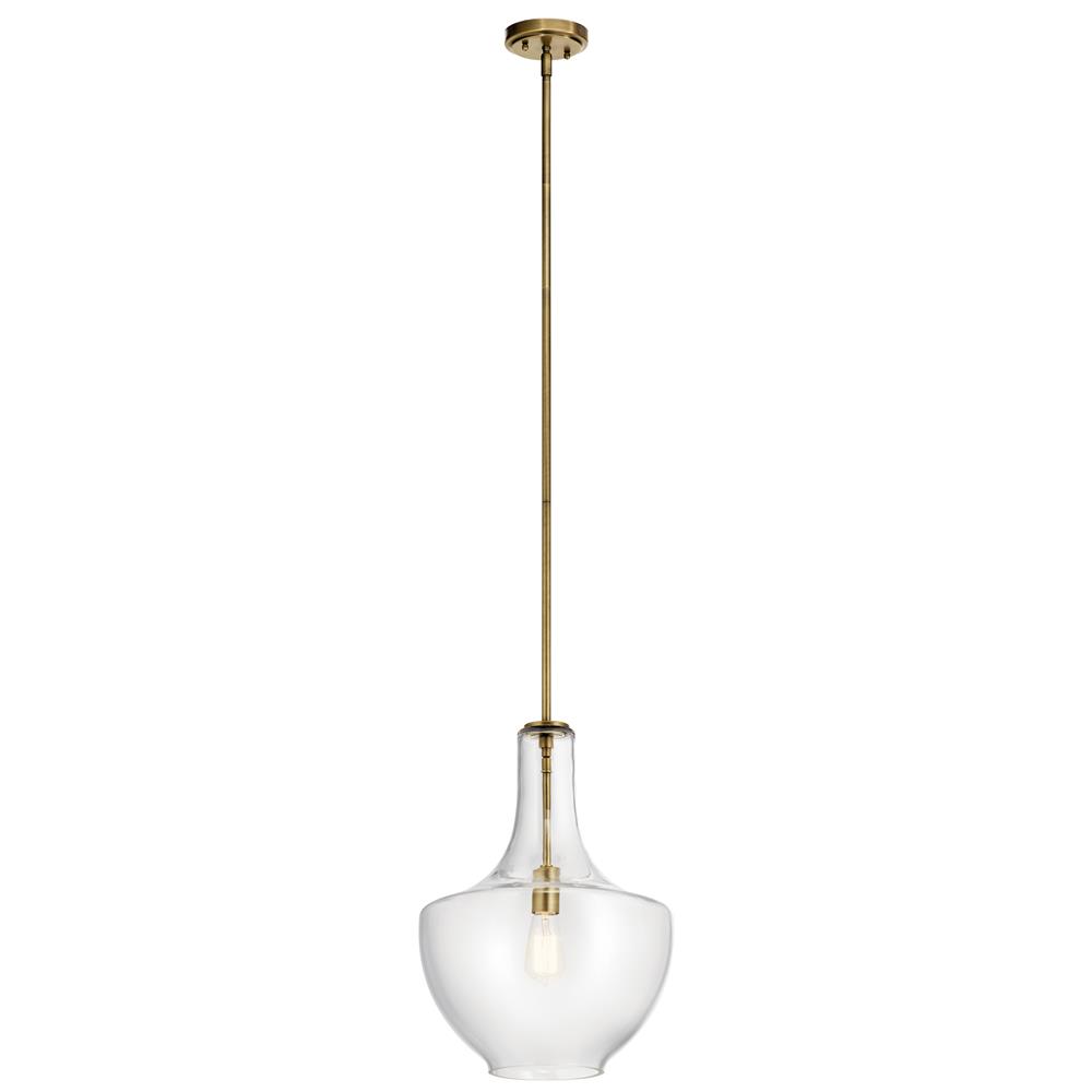 Kichler 42046NBR Everly 19.75" 1 Light Bell Pendant Clear Glass Natural Brass in Natural Brass