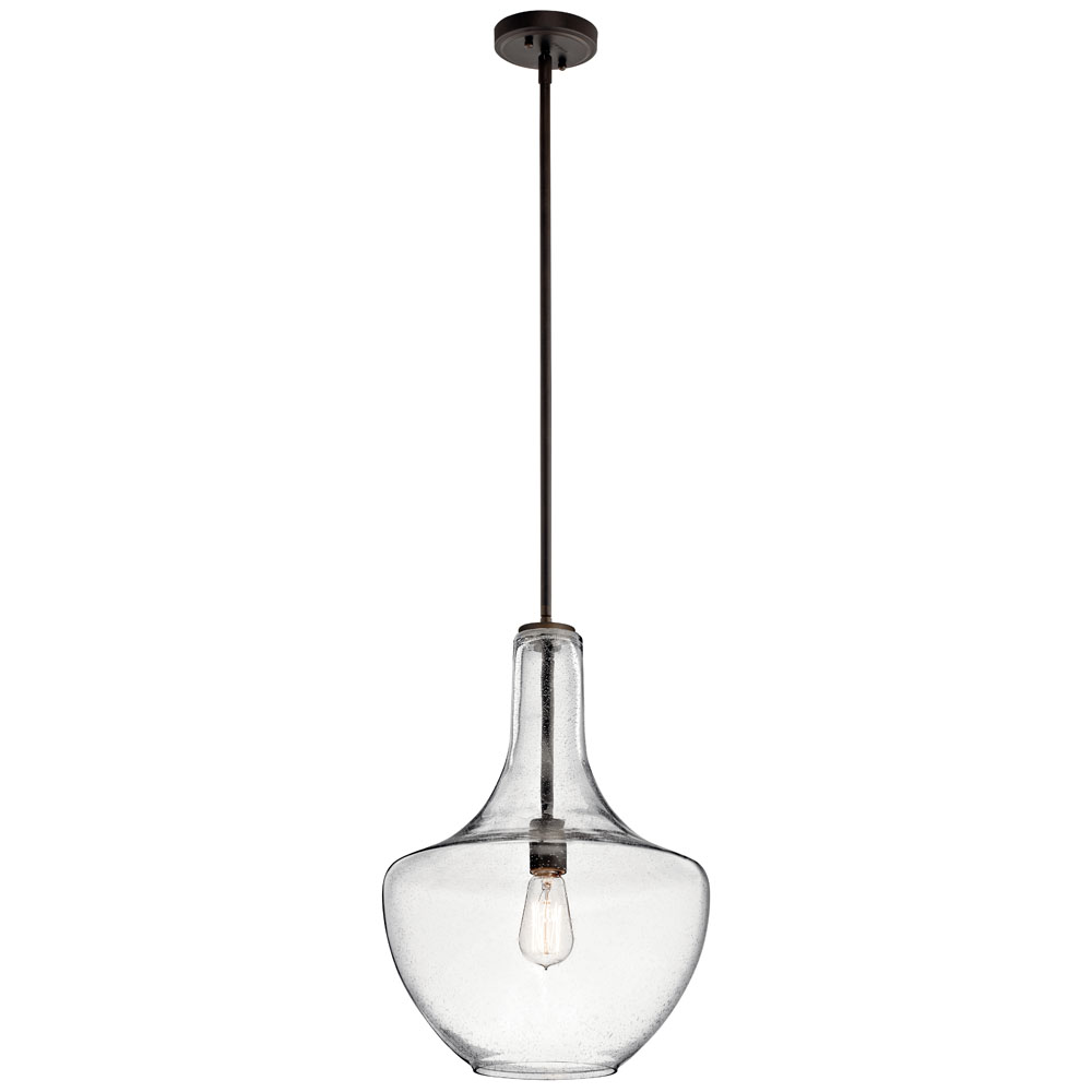 Kichler 42046OZCS Everly 19.75" 1 Light Bell Pendant Clear Seeded Glass Olde Bronze® in Olde Bronze