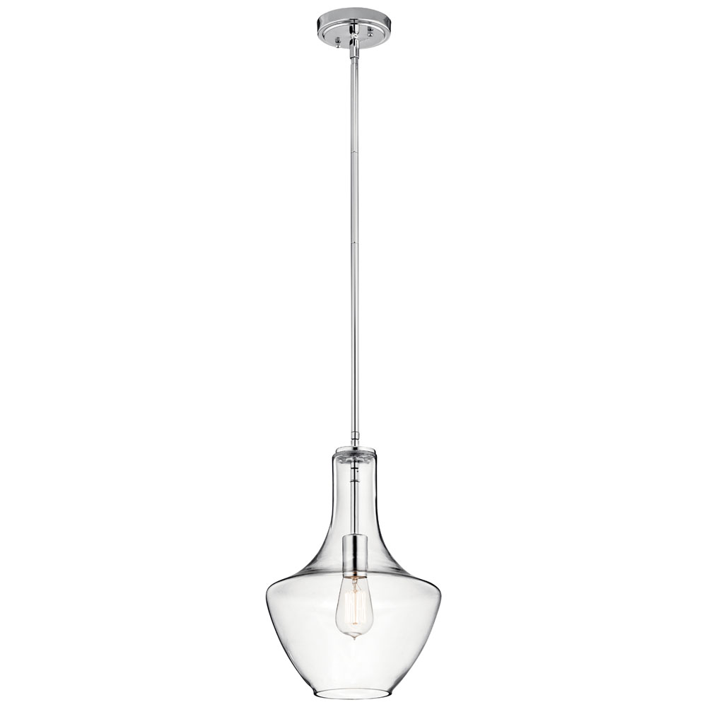 Kichler 42141CHCLR Everly 15.25" 1 Light Bell Pendant Clear Glass Chrome in Chrome
