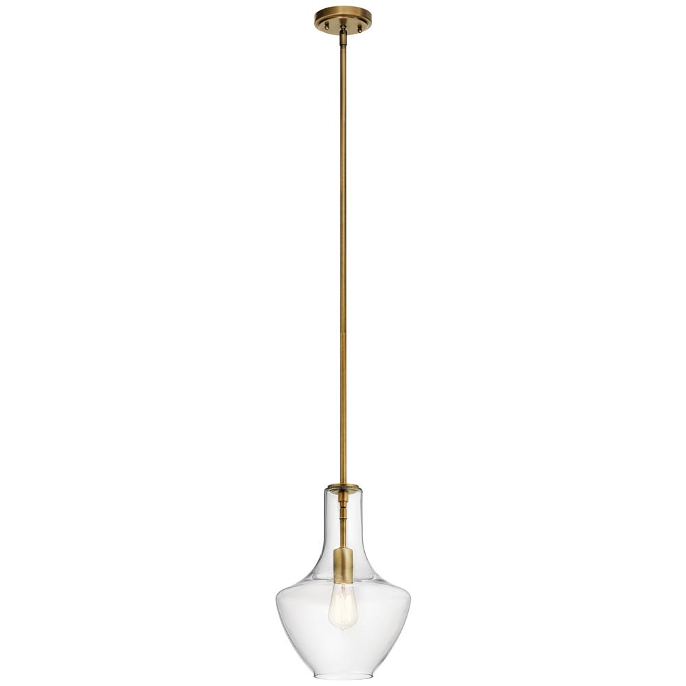 Kichler 42141NBR Everly 15.25" 1 Light Bell Pendant Clear Glass Natural Brass in Natural Brass