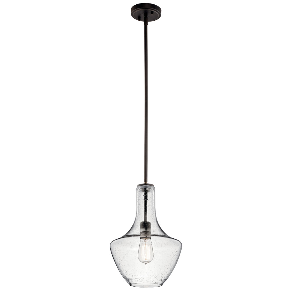 Kichler 42141OZCS Everly 15.25" 1 Light Bell Pendant Clear Seeded Glass Olde Bronze® in Olde Bronze