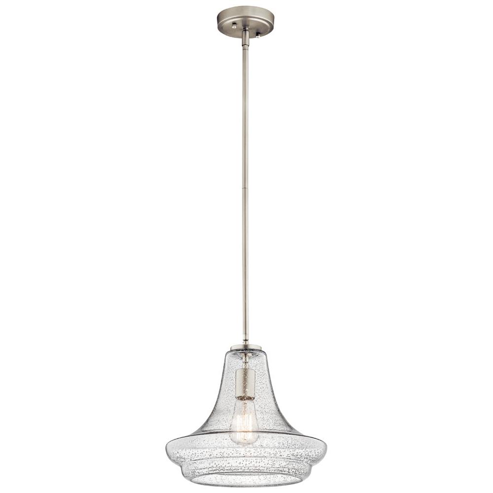 Kichler 42328NICS Everly 11.25" 1 Light Trumpet Pendant Clear Seeded Glass Brushed Nickel in Brushed Nickel