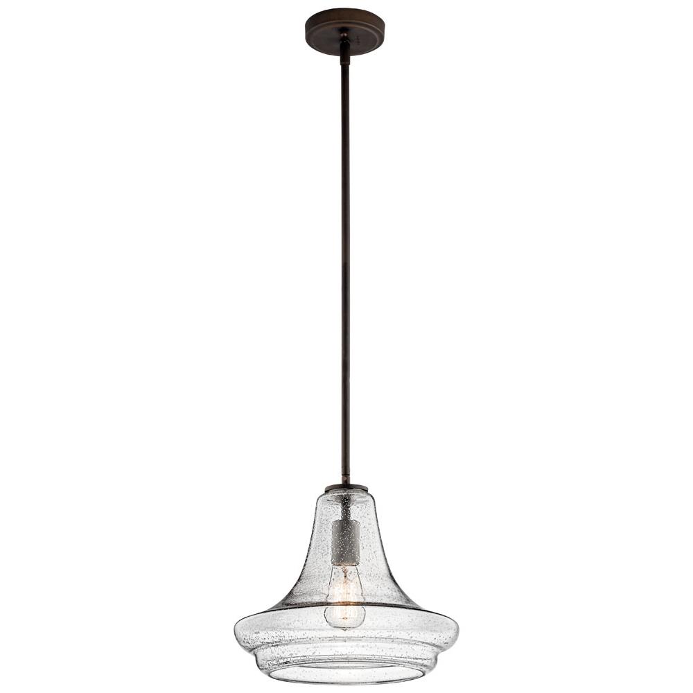 Kichler 42328OZCS Everly 11.25" 1 Light Trumpet Pendant Clear Seeded Glass Olde Bronze® in Olde Bronze