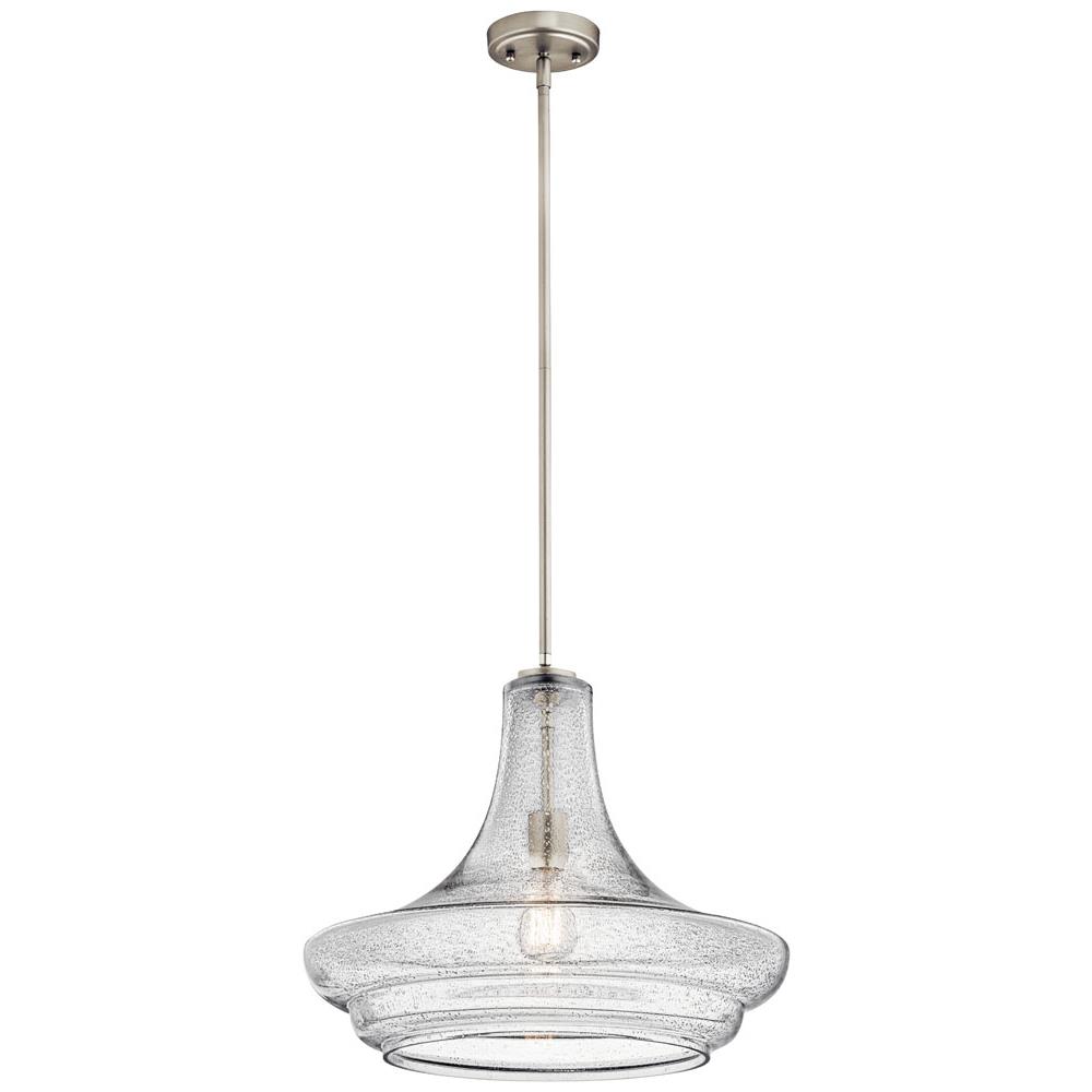 Kichler 42329NICS Everly 15.5" 1 Light Trumpet Pendant Clear Seeded Glass Brushed Nickel in Brushed Nickel