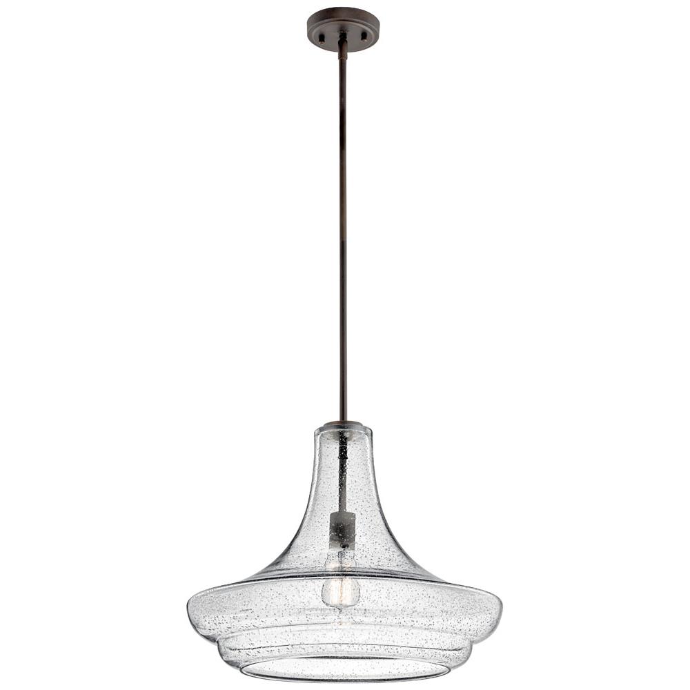Kichler 42329OZCS Everly 15.5" 1 Light Trumpet Pendant Clear Seeded Glass Olde Bronze in Olde Bronze