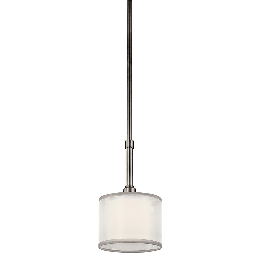 Kichler 42384AP Lacey 10.25" 1 Light Mini Pendant with Satin Etched Cased Opal Inner Diffusers and White Translucent Organza Outer Shade in Antique Pewter in Antique Pewter