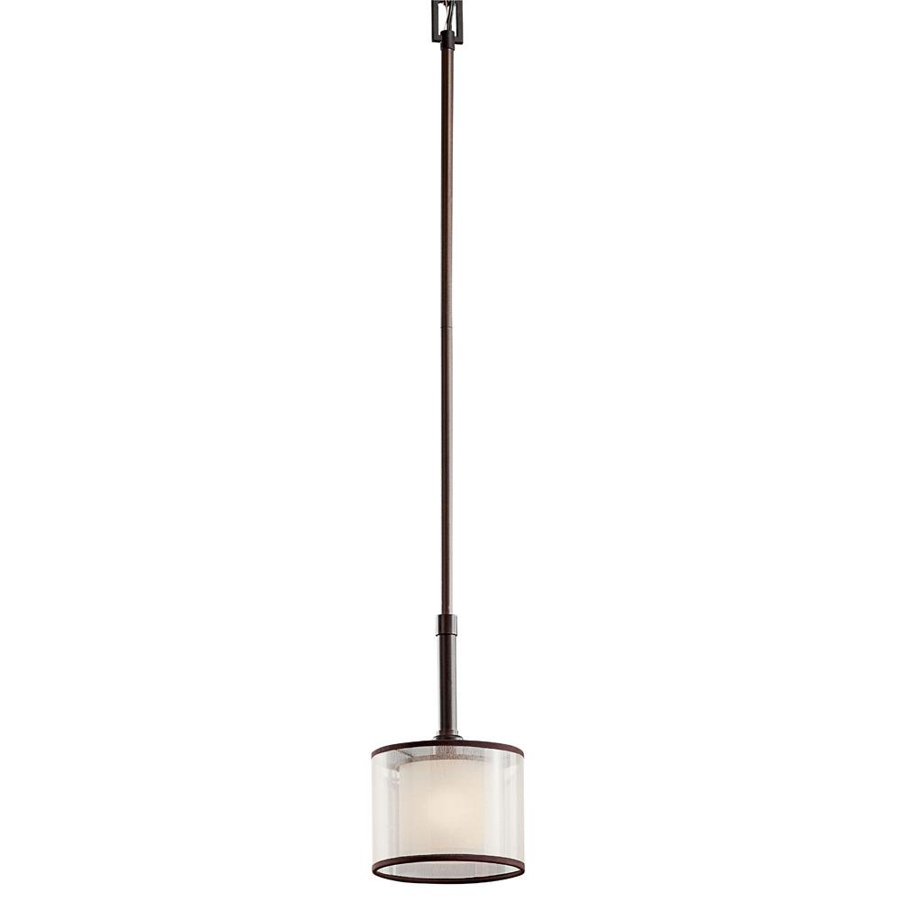 Kichler 42384MIZ Lacey 10.25" 1 Light Mini Pendant with Satin Etched Cased Opal Inner Diffusers and Light Umber Translucent Organza Outer Shade in Mission Bronze in Mission Bronze