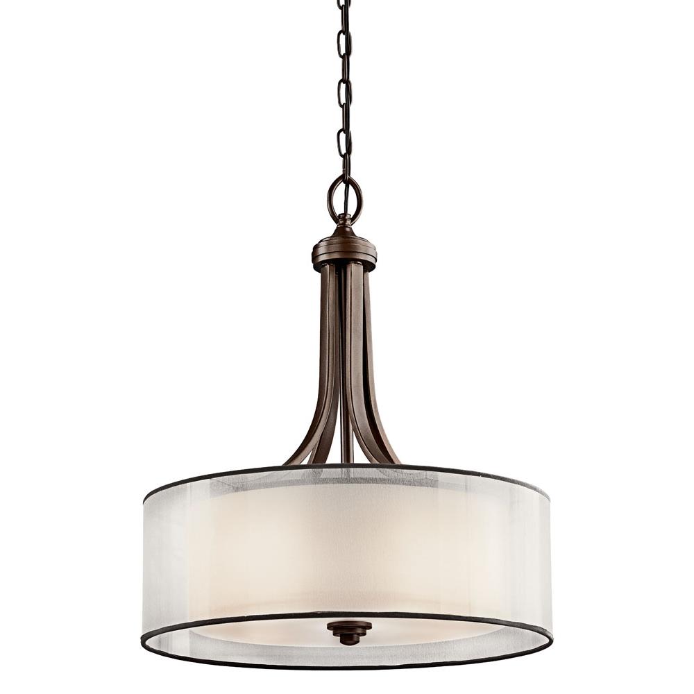 Kichler 42385MIZ Lacey 23.5" 4 Light Pendant with Satin Etched Cased Opal Inner Diffusers and Light Umber Translucent Organza Outer Shade in Mission Bronze in Mission Bronze