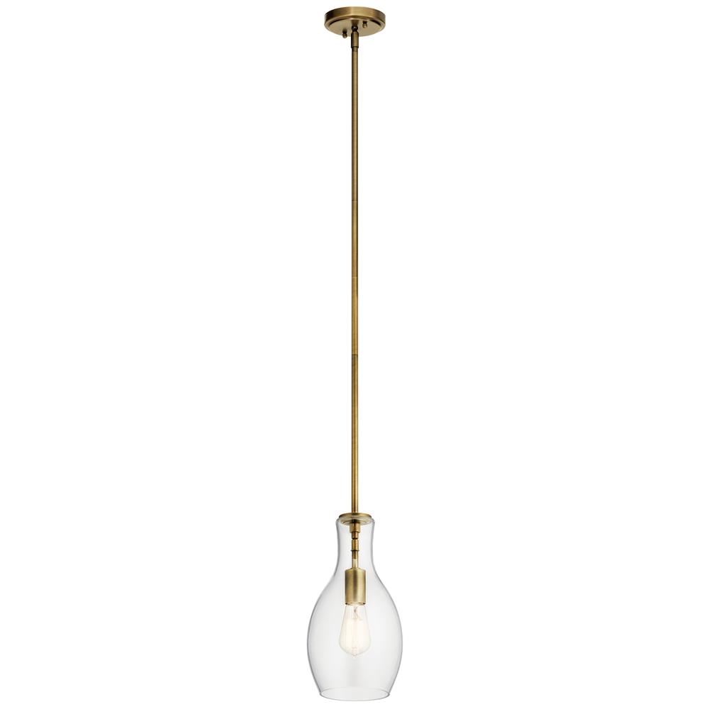 Kichler 42456NBR Everly 13.75" 1 Light Hour Glass Pendant Clear Glass Natural Brass in Natural Brass
