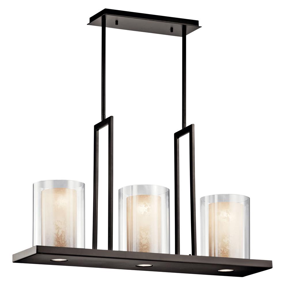 Kichler 42547OZ Triad 31.25" 6 Light Linear Chandelier with Uplights and Downlights and Clear Glass Outer and Vetro Mica Inner Shades in Olde Bronze®