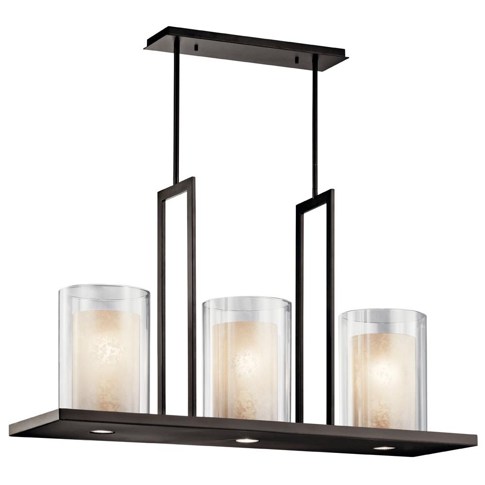 Kichler 42548OZ Triad 40" 6 Light Linear Chandelier with Uplights and Downlights and Clear Glass Outer and Vetro Mica Inner Shades in Olde Bronze®