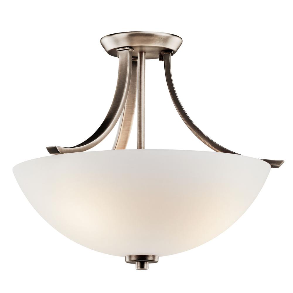 Kichler 42563BPT Granby 17.25" 3 Light Semi Flush with Satin Etched Cased Opal Glass in Brushed Pewter in Brushed Pewter
