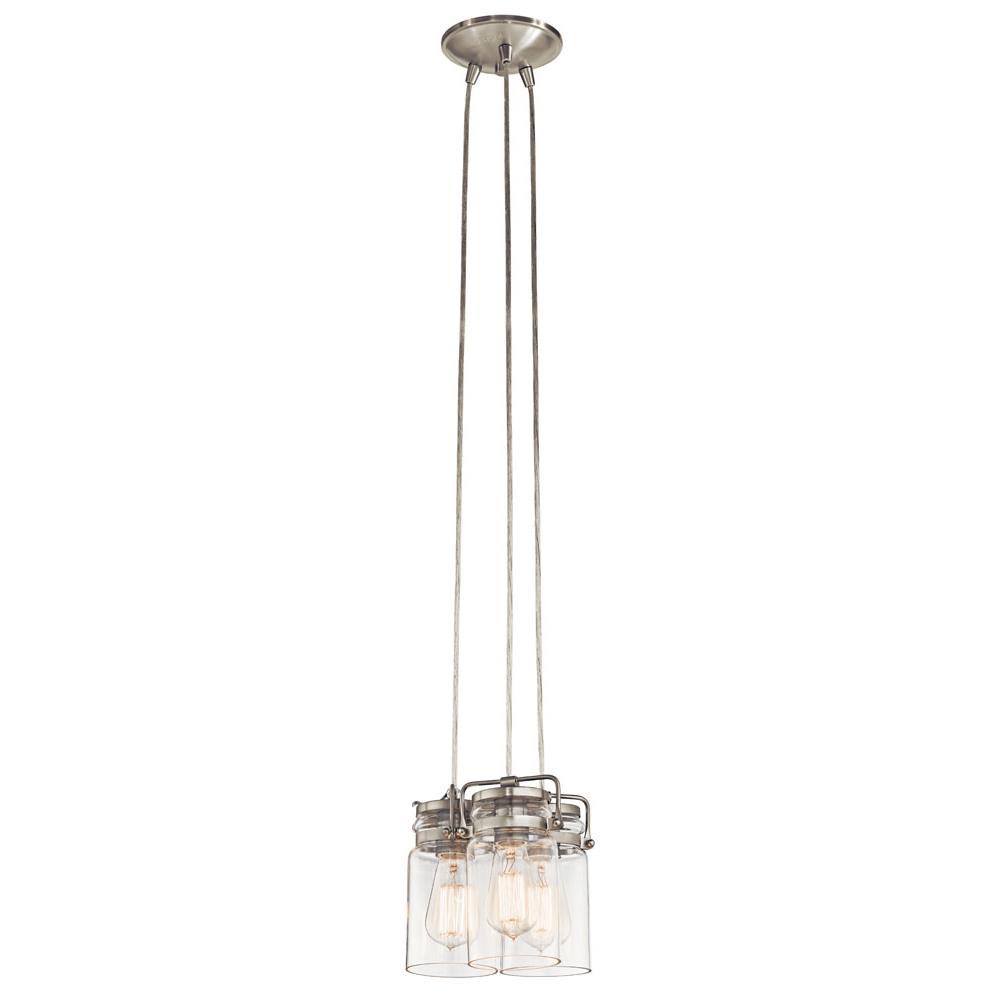 Kichler 42869NI Brinley 7.75" 3 Light Pendant with Clear Glass Brushed Nickel in Brushed Nickel