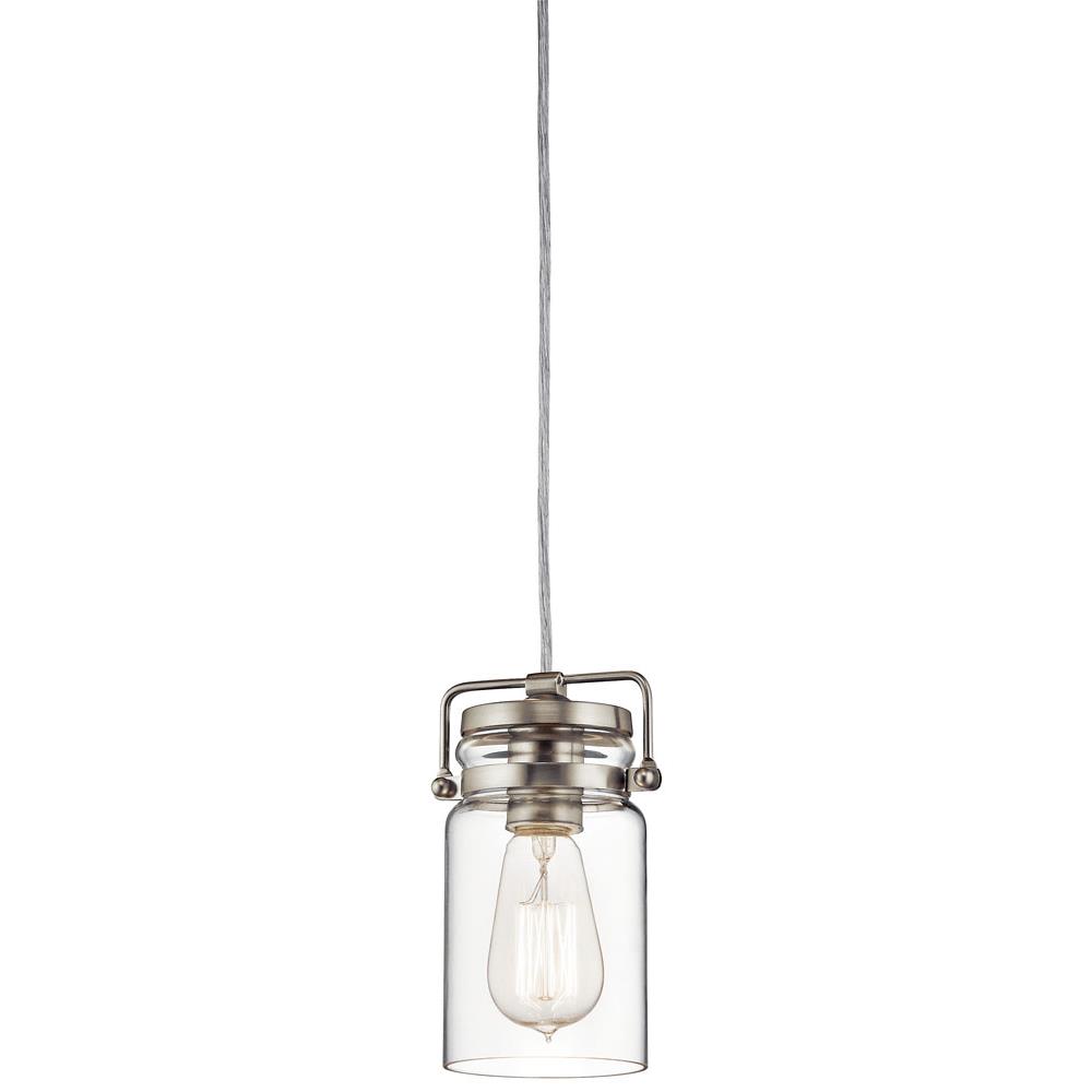 Kichler 42878NI Brinley 7.75" 1 Light Mini Pendant with Clear Glass Brushed Nickel in Brushed Nickel