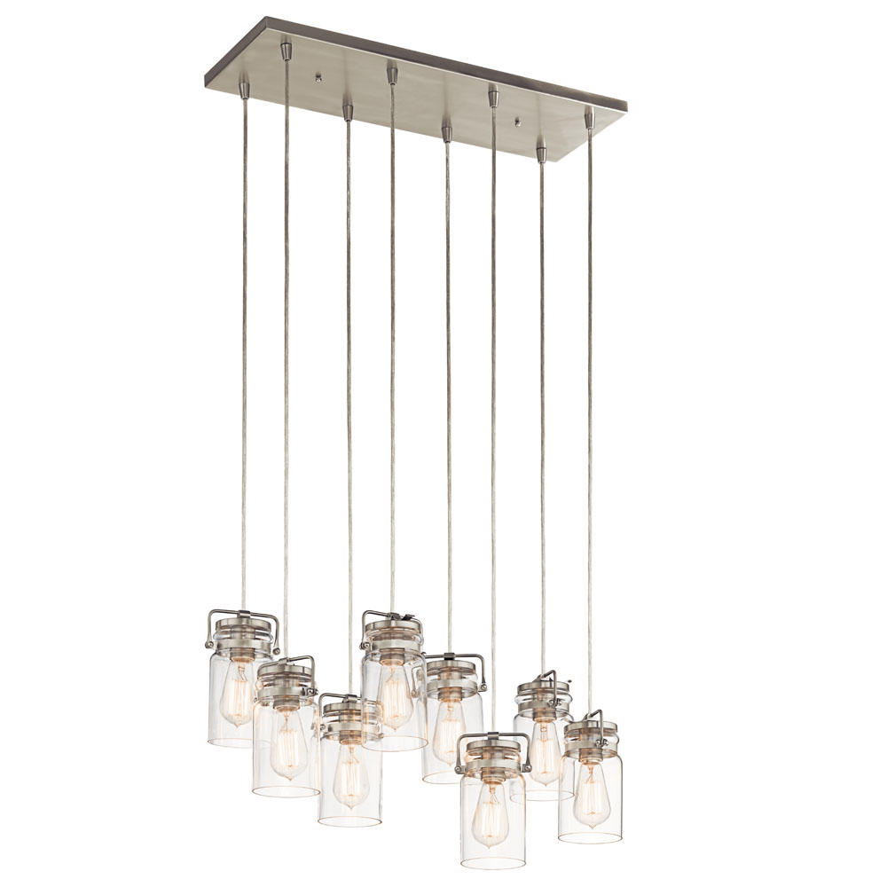 Kichler 42890NI Brinley 25.5" 8 Light Linear Chandelier with Clear Glass Brushed Nickel in Brushed Nickel