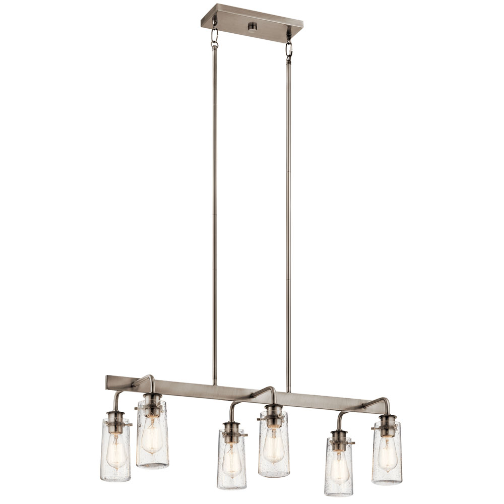 Kichler 43059CLP Braelyn 11.25" 6 Light Linear Chandelier with Clear Seeded Glass Classic Pewter in Classic Pewter