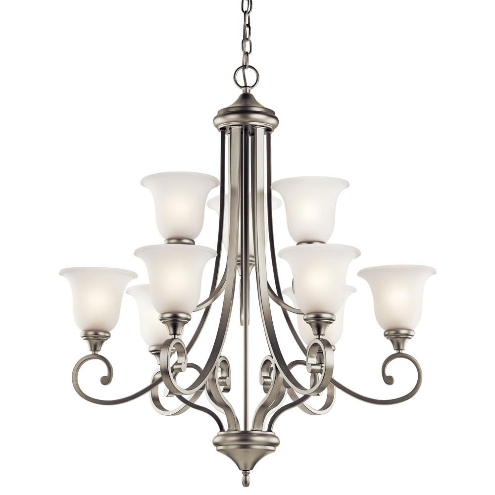 Kichler 43159NI Monroe 37.75" 9 Light 2 Tier Chandelier with Satin Etched Glass in Brushed Nickel