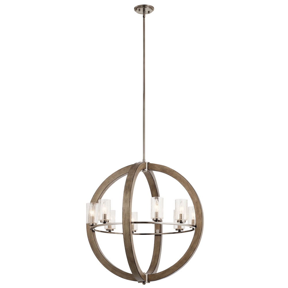 Kichler 43190DAG Grand Bank 30" 8 Light Chandelier with Clear Seeded Glass in Distressed Antique Gray Wood and Classic Pewter Metal in Distressed Antique Gray Wood with Classic Pewter Metal
