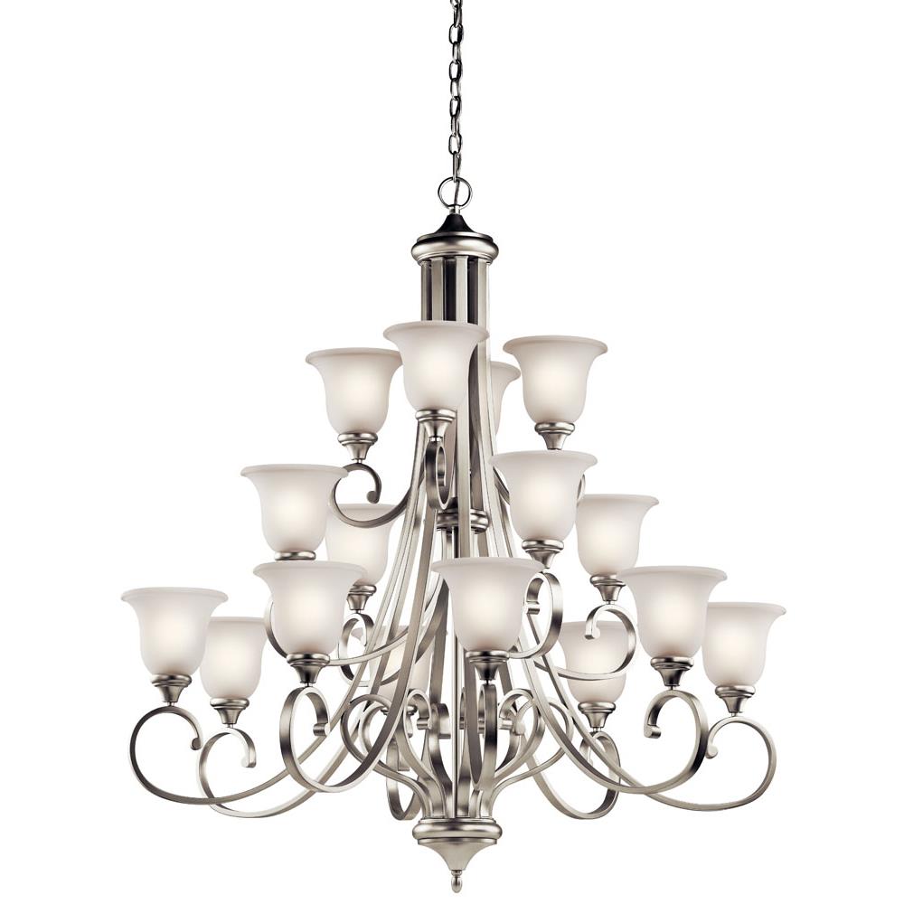 Kichler 43192NI Monroe 48" 16 Light 3 Tier Chandelier with Satin Etched Glass in Brushed Nickel