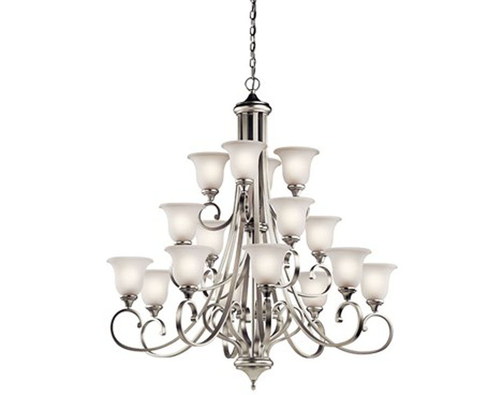 Kichler 43192NIL18 Monroe 48" 16 Light 3 Tier LED Chandelier with Satin Etched Glass in Brushed Nickel