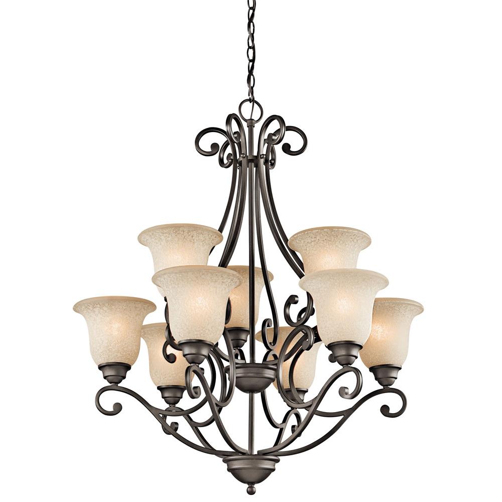 Kichler 43226OZ Camerena 34.5" 9 Light Two Tier Chandelier with White Scavo with Light Umber Inside Tint Glass Olde Bronze®
