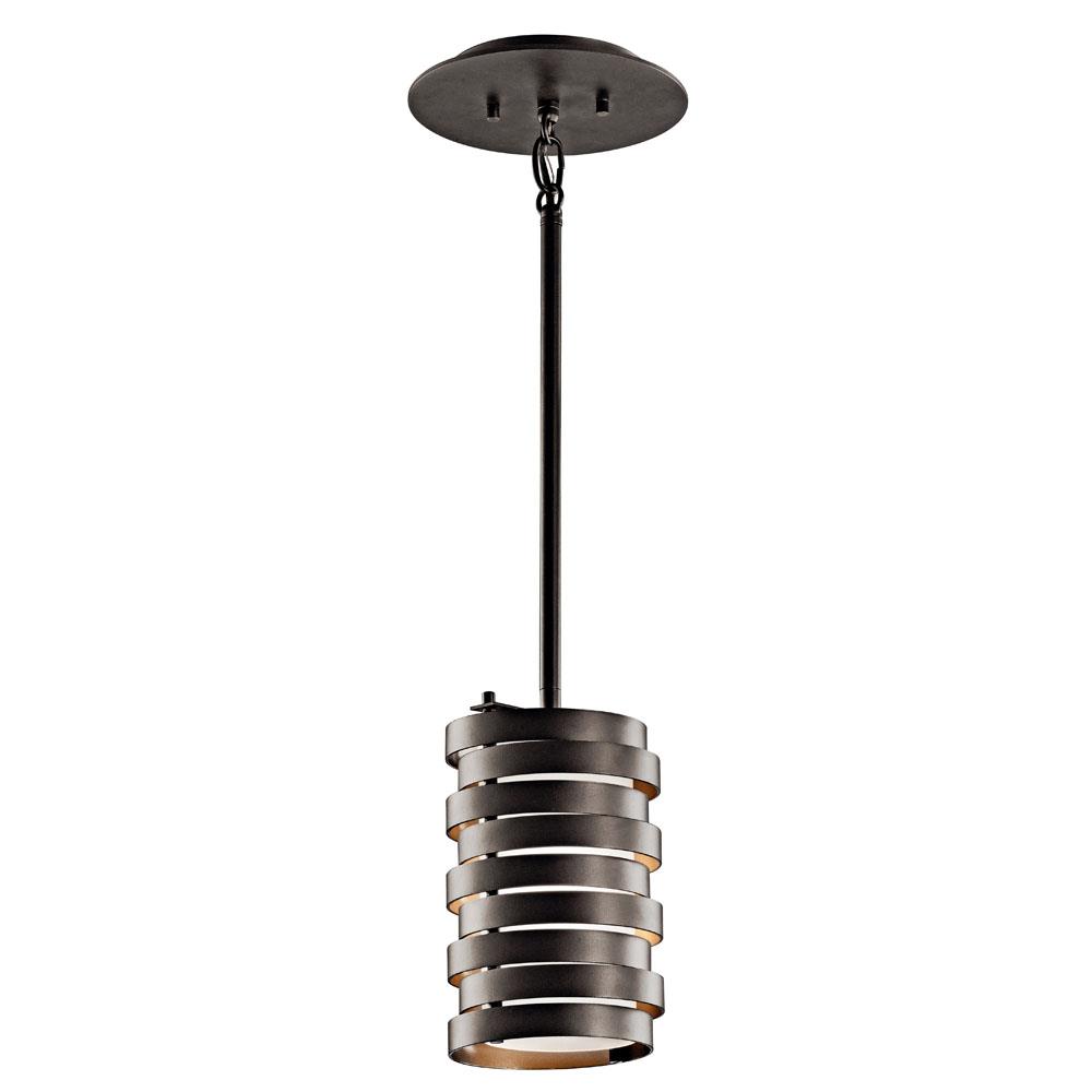 Kichler 43304OZ Roswell 8.5" 1 Light Mini Pendant with Satin Etched Diffuser and Off White Linen Shade in Olde Bronze in Olde Bronze®