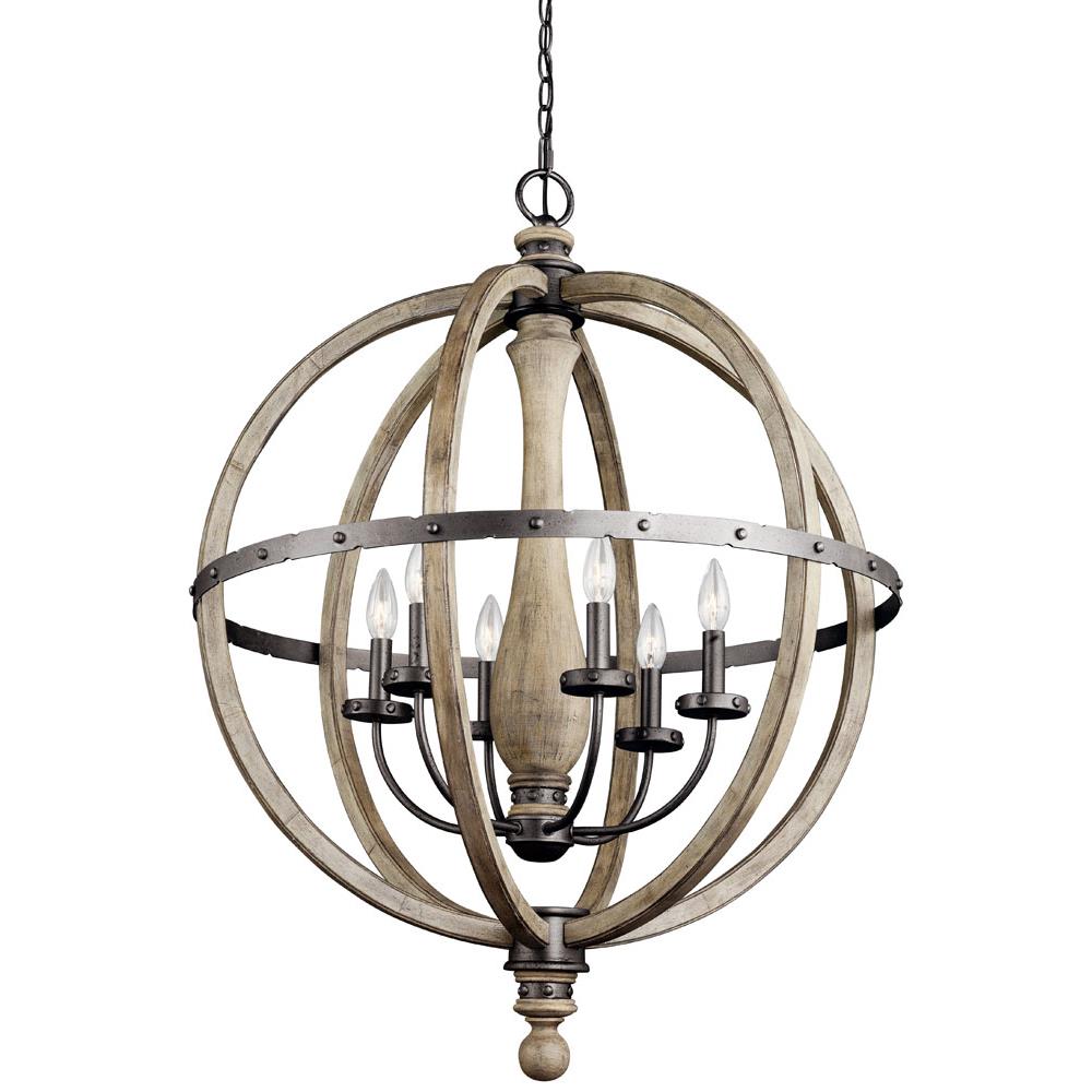 Kichler 43327DAG Evan 37.25" 6 Light Chandelier in Distressed Antique Gray Wood with Anvil Iron Detailing