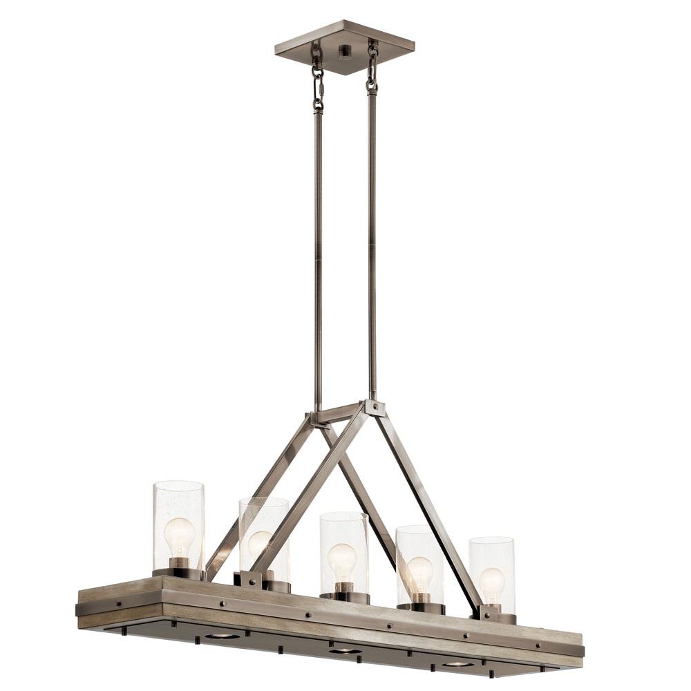 Kichler 43491CLP Colerne 46.5" 8 Light Linear Chandelier with Clear Seeded Glass Classic Pewter in Distressed Antique Gray Wood and Classic Pewter Metal finish with clear seeded glass