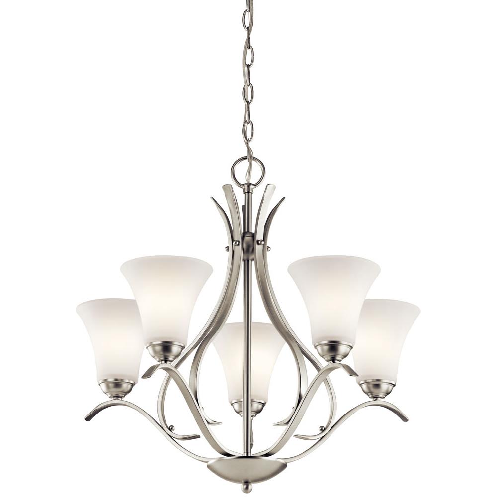 Kichler 43504NI Keiran™ 23.25" 5 Light Chandelier with Satin Etched White Glass in Brushed Nickel
