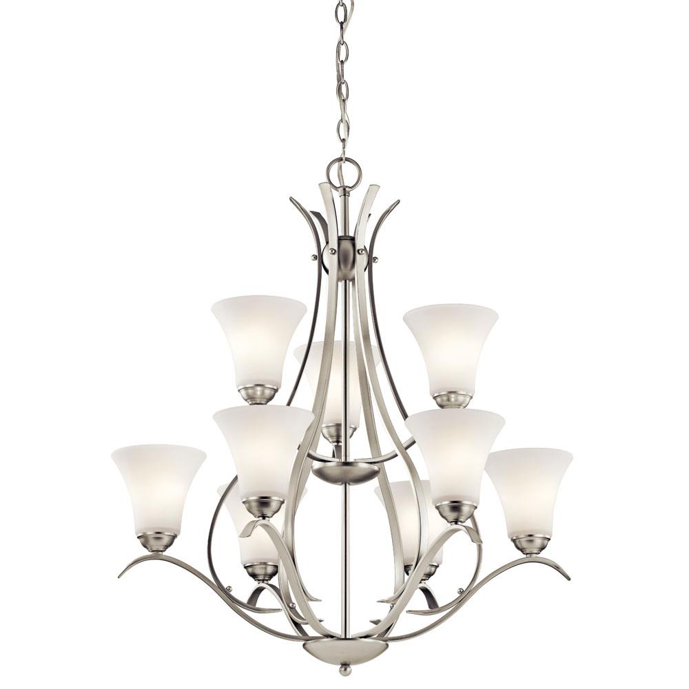 Kichler 43506NI Keiran 33.25" 9 Light Chandelier with Satin Etched White Glass in Brushed Nickel