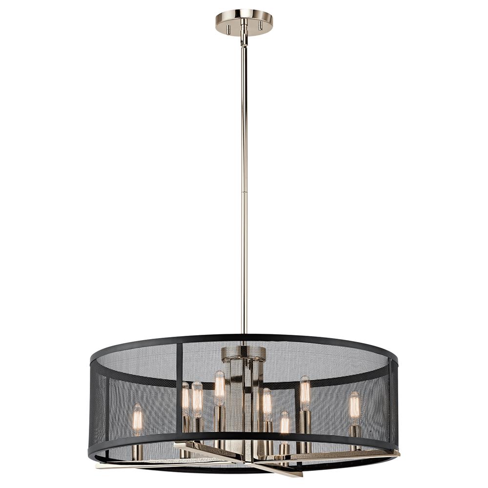 Kichler 43715PN Titus 9.75" 8 Light Chandelier with Black Mesh Shade in Polished Nickel in Polished Nickel