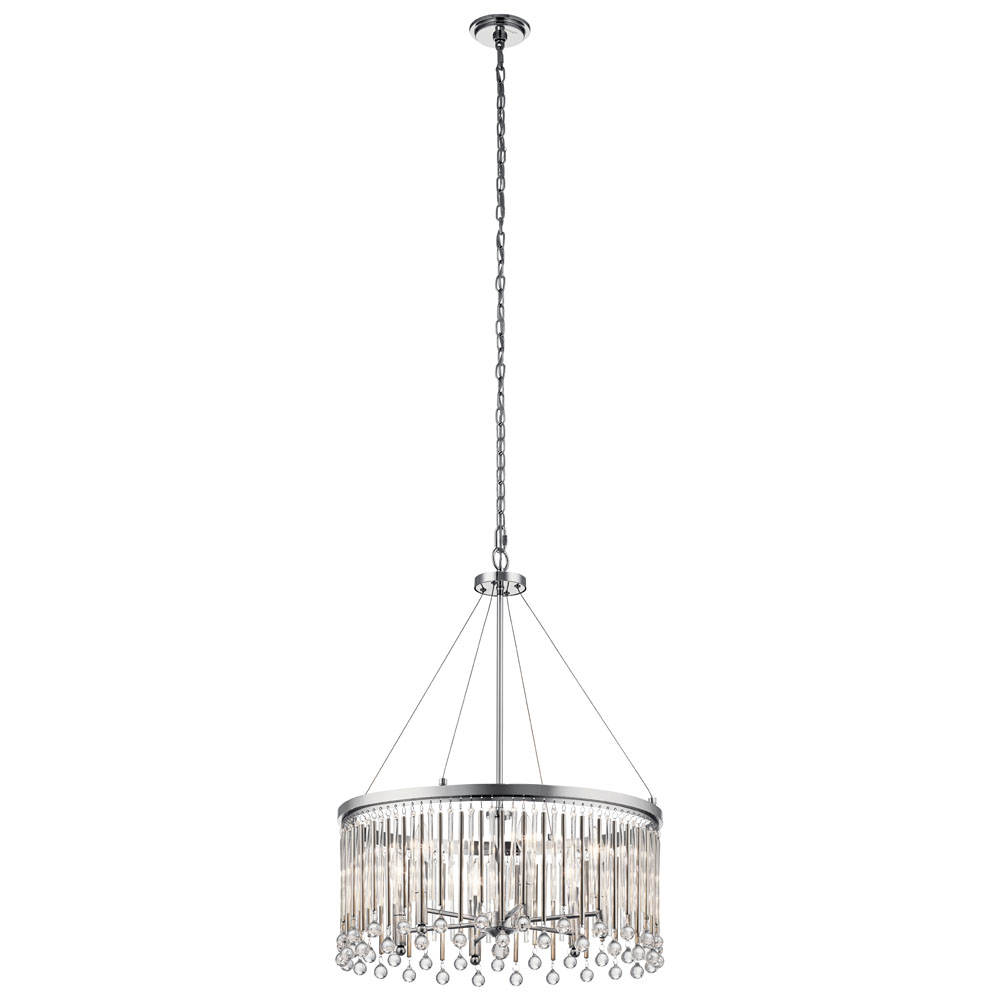 Kichler 43723CH Piper 24" 6 Light Round Chandelier with Alternating Clear Glass and Chrome Metal Rods with Clear Glass Spheres in Chrome in Chrome