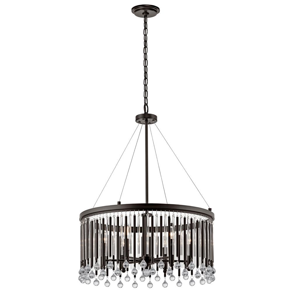 Kichler 43723ESP Piper 24" 6 Light Round Chandelier with Alternating Clear Glass and Espresso Metal Rods with Clear Glass Spheres in Espresso in Espresso