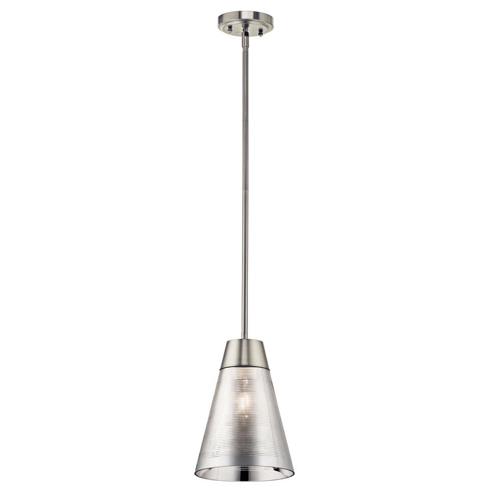 Kichler 43792NI Rowland 11.5" 1 Light Mini Pendant with Striated Mirrored Glass in Brushed Nickel