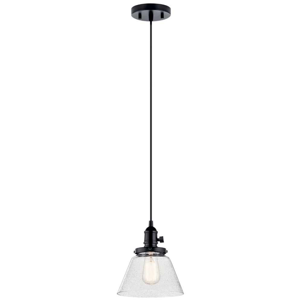 Kichler 43851BK Avery 9 Inch 1 Light Cone Mini Pendant with Clear Seeded Glass in Black