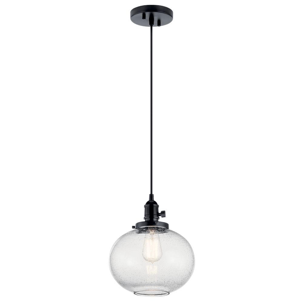 Kichler 43852BK Avery 11.25 Inch 1 Light Mini Pendant with Clear Seeded Glass in Black