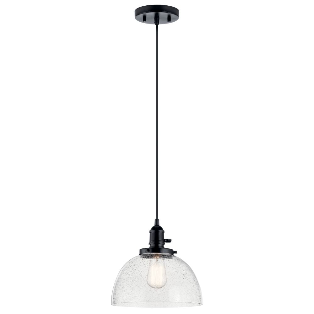 Kichler 43853BK Avery 9.5 Inch 1 Light Goblet Mini Pendant with Clear Seeded Glass in Black