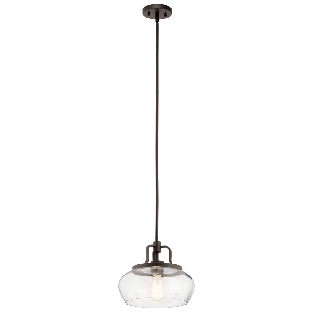 Kichler 43903OZ Davenport 10.5" 1 Light Convertible Pendant or Semi Flush with Clear Glass and Olde Bronze in Olde Bronze®