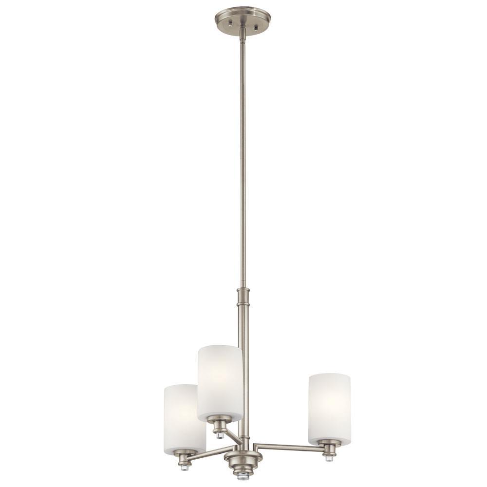 Kichler 43922NI Joelson 18.5" 3 Light Mini Chandelier with Satin Etched Cased Opal and Clear Glass Accent Glass in Brushed Nickel