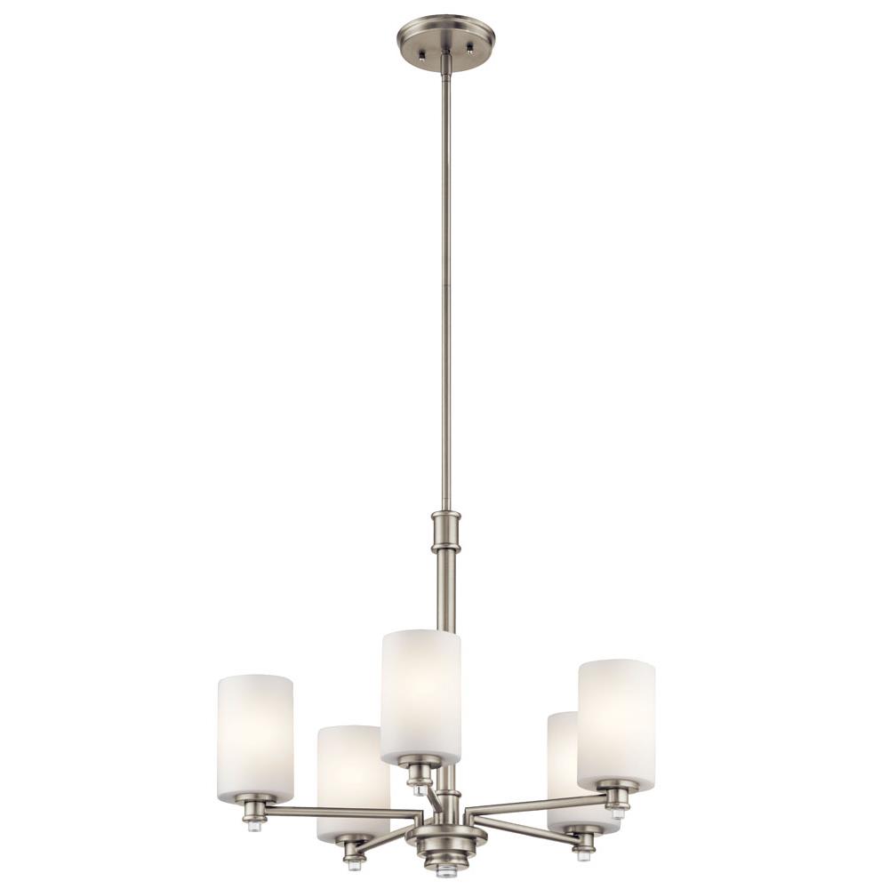 Kichler 43923NI Joelson™ 19.75" 5 Light Chandelier with Satin Etched Cased Opal and Clear Glass Accent Glass in Brushed Nickel