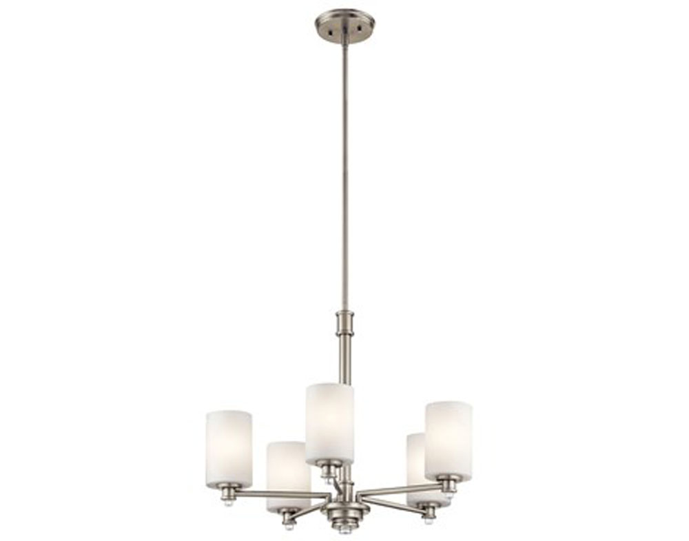 Kichler 43923NIL18 Joelson™ 19.75" 5 Light LED Chandelier with Satin Etched Cased Opal and Clear Glass Accent Glass in Brushed Nickel