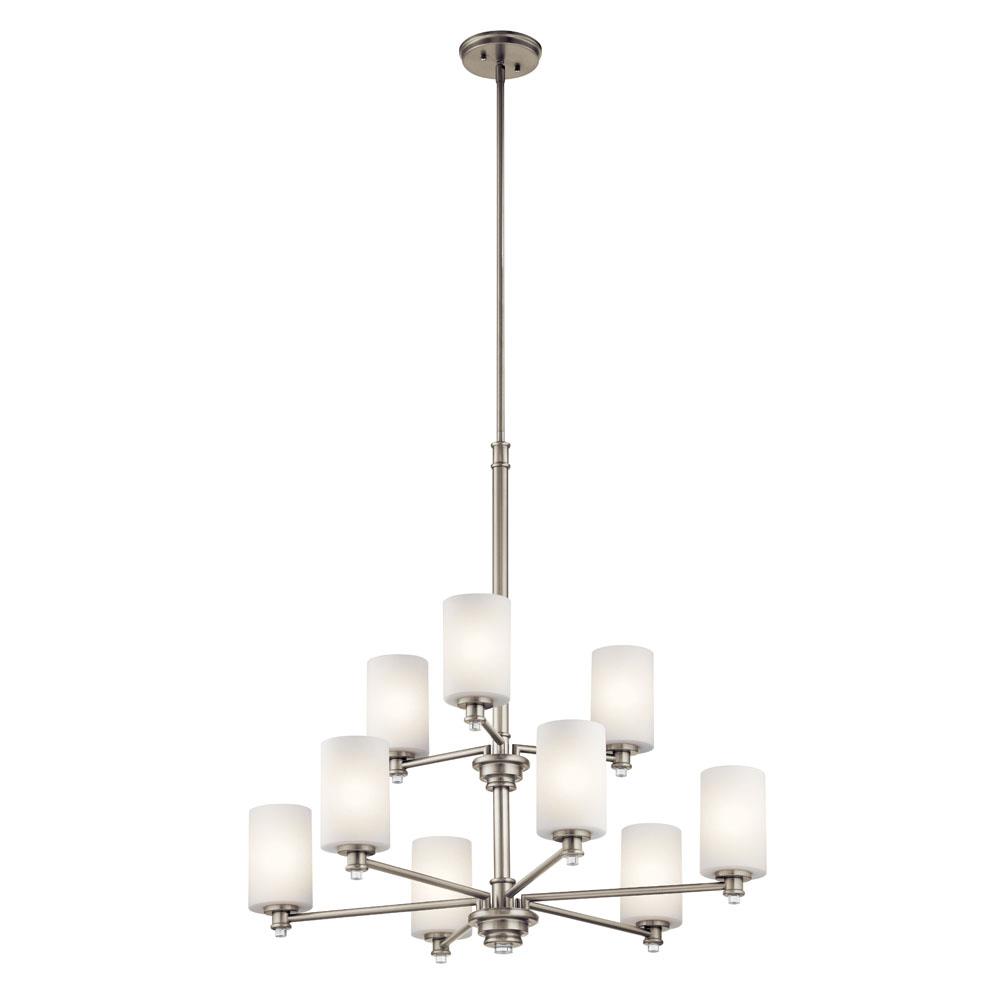 Kichler 43924NI Joelson 33" 9 Light Chandelier with Satin Etched Cased Opal and Clear Glass Accent Glass in Brushed Nickel