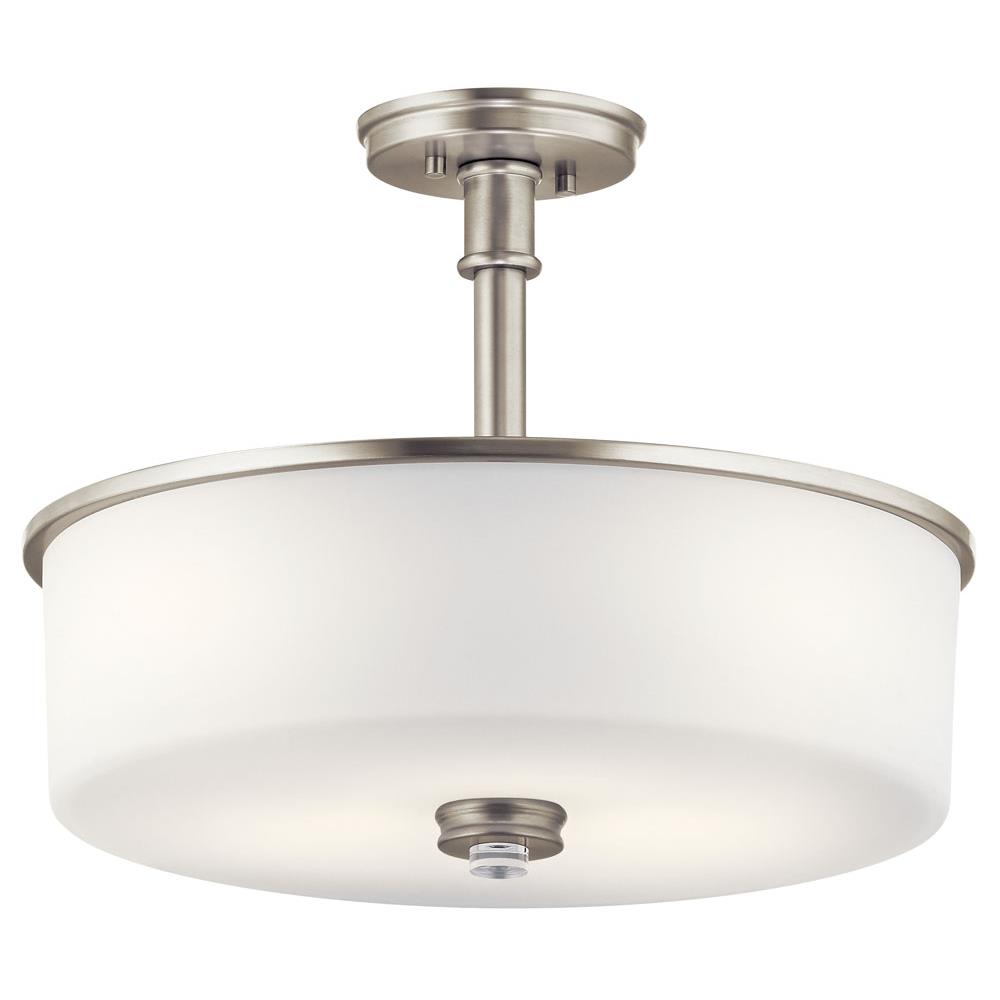 Kichler 43925NI Joelson 17.75" 3 Light Convertible Pendant or Semi Flush with Satin Etched Cased Opal and Clear Glass Accent Glass in Brushed Nickel