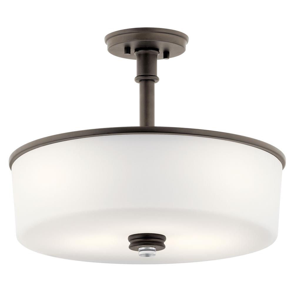 Kichler 43925OZ Joelson 17.75" 3 Light Convertible Pendant or Semi Flush with Satin Etched Cased Opal and Clear Glass Accent Glass in Olde Bronze®